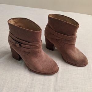 Anthropologie Suede Stacked Heel Booties